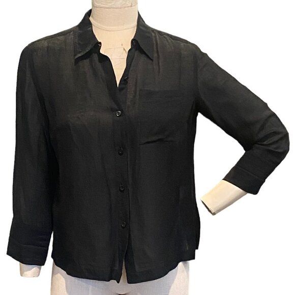 Coldwater Creek Linen & Silk Button Up Top Sz PS Black #227L - Picture 2 of 12